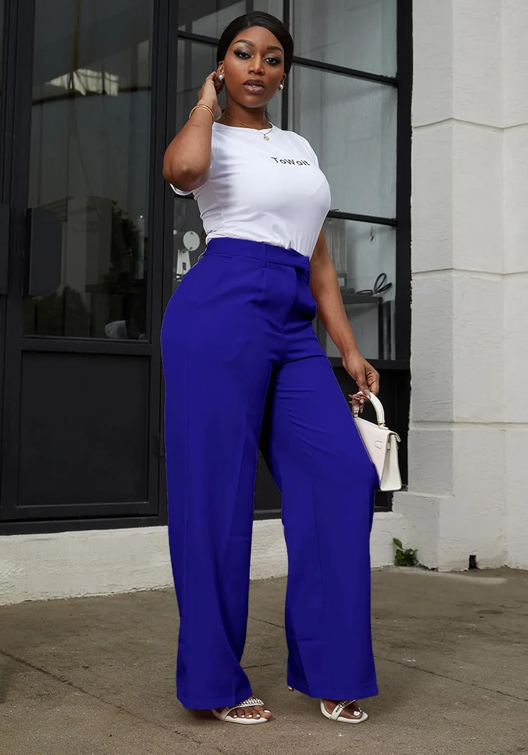 Tbahhir Women's Wide Leg Pants Business Casual High Waisted Trousers Dressy Work Pant with Pockets Office Wear
