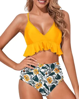 Tempt Me Women Two Piece Swimsuits High Waisted Bikini Set Ruffle Flounce Tummy Control Bottoms Bathing Suit