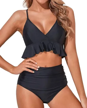 Tempt Me Women Two Piece Swimsuits High Waisted Bikini Set Ruffle Flounce Tummy Control Bottoms Bathing Suit