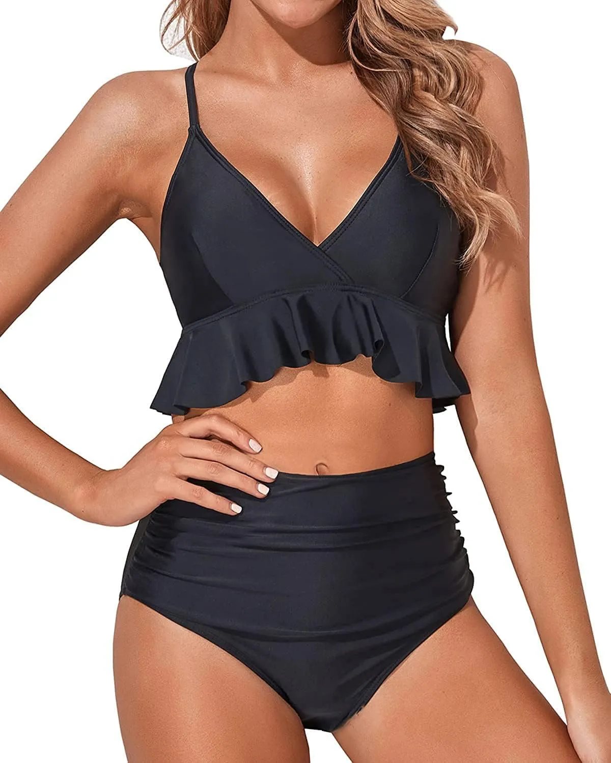 Tempt Me Women Two Piece Swimsuits High Waisted Bikini Set Ruffle Flounce Tummy Control Bottoms Bathing Suit