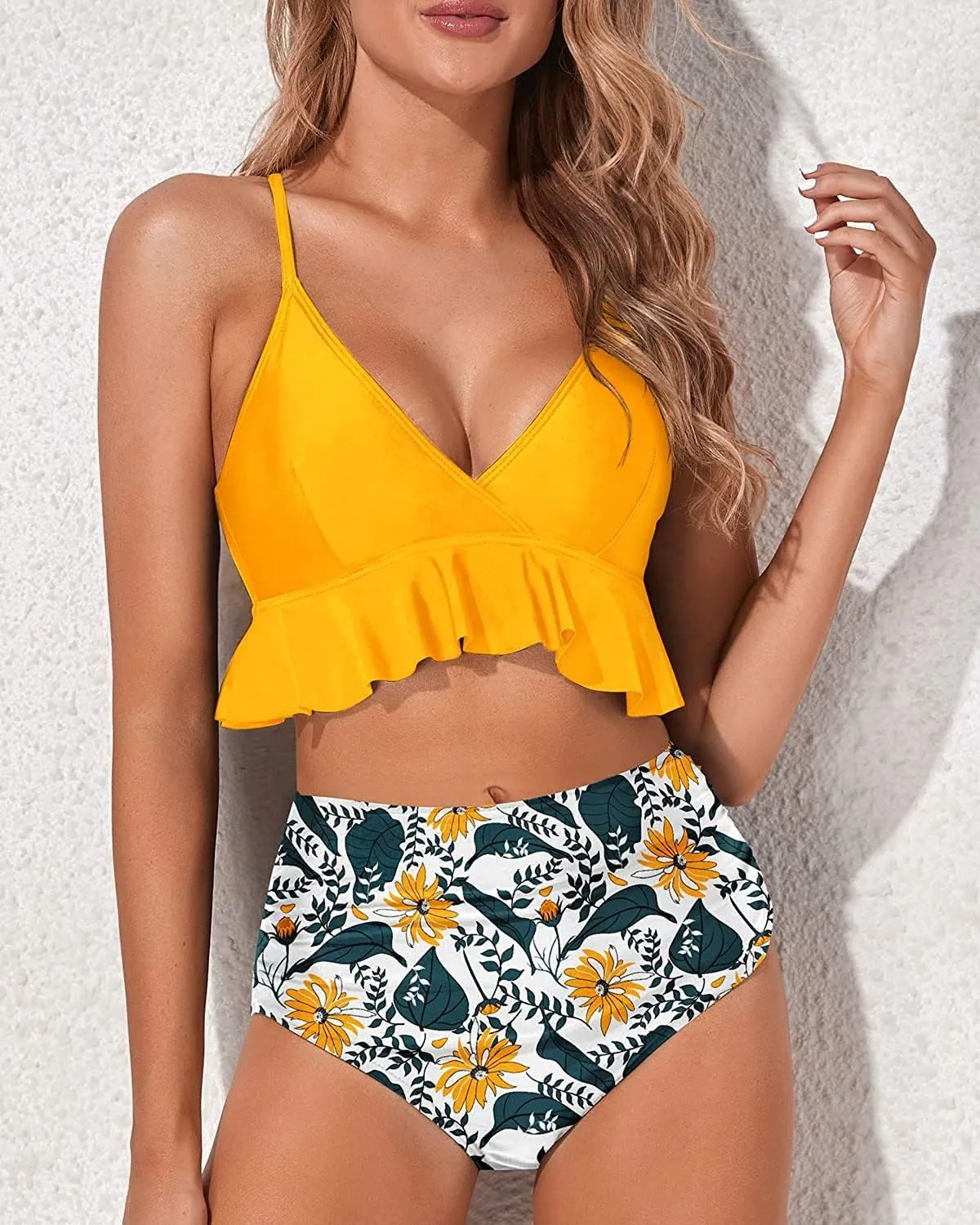 Tempt Me Women Two Piece Swimsuits High Waisted Bikini Set Ruffle Flounce Tummy Control Bottoms Bathing Suit