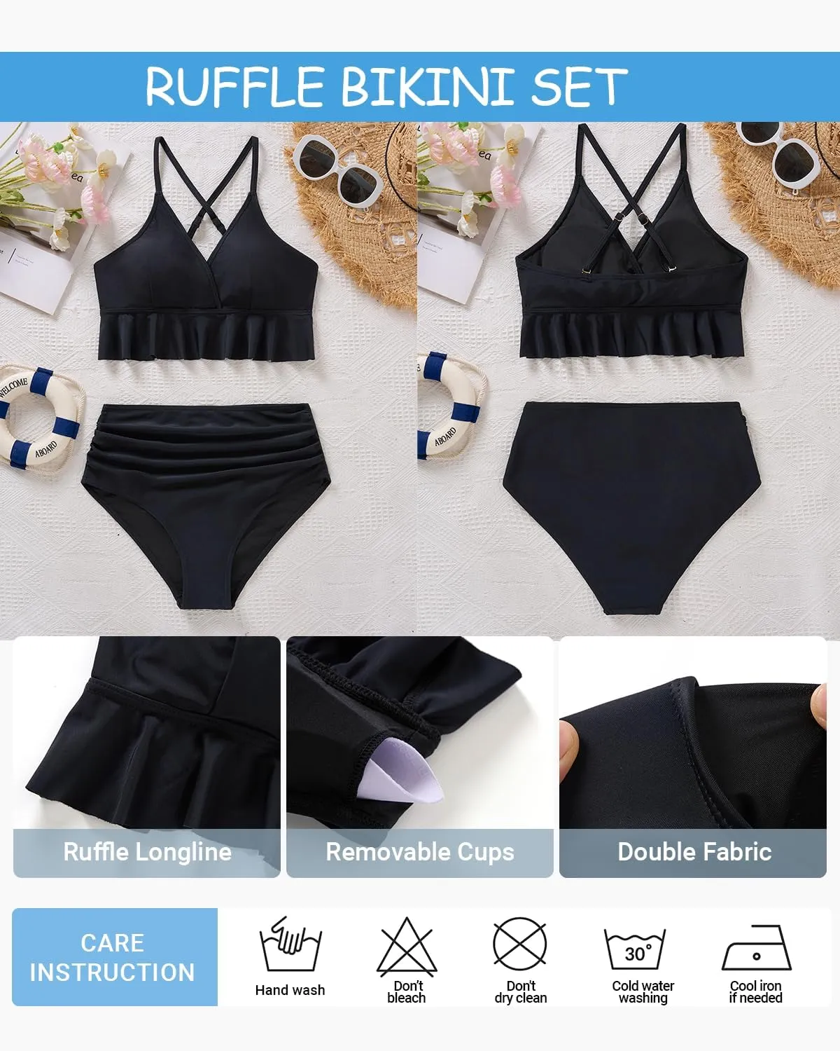 Tempt Me Women Two Piece Swimsuits High Waisted Bikini Set Ruffle Flounce Tummy Control Bottoms Bathing Suit