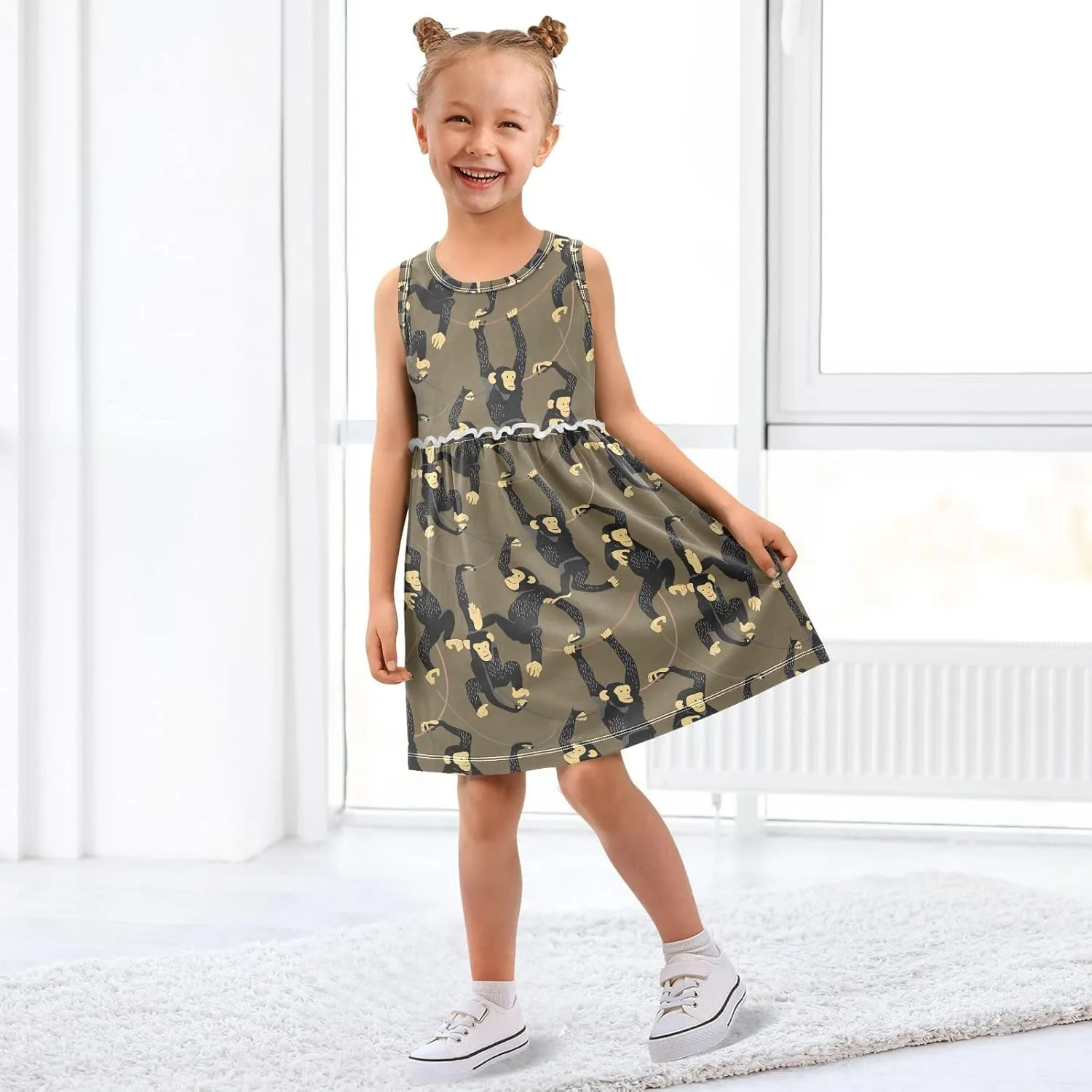 Toddler Girls Dress Sleeveless Cotton Casual Clothes for Home Party Beach Sundress 2-8Y