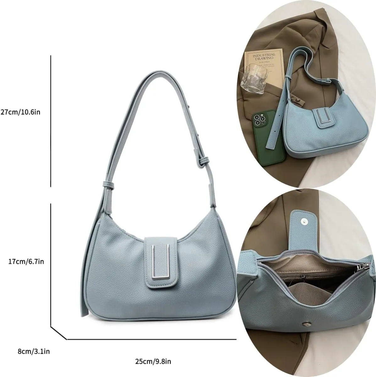 Trendy Shoulder Crossbody Hobo Bag for women Handbags,Lichee Pattern Cute Purse with Adjustable Strap