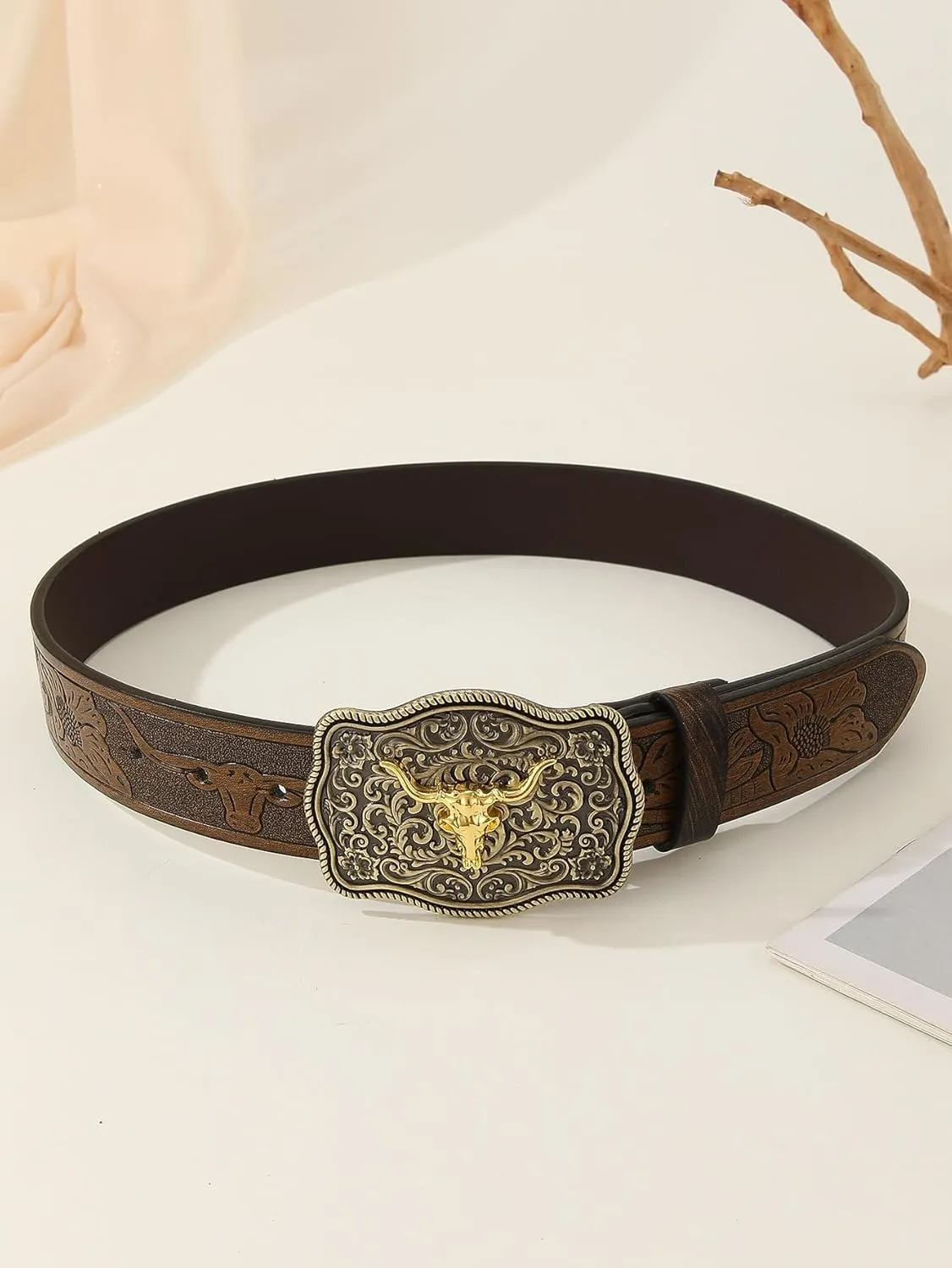 Verdusa Women's Vintage Western Leather Buckle Belt