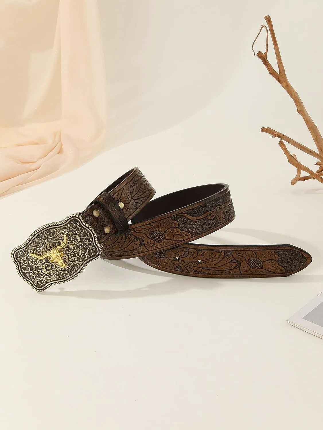 Verdusa Women's Vintage Western Leather Buckle Belt