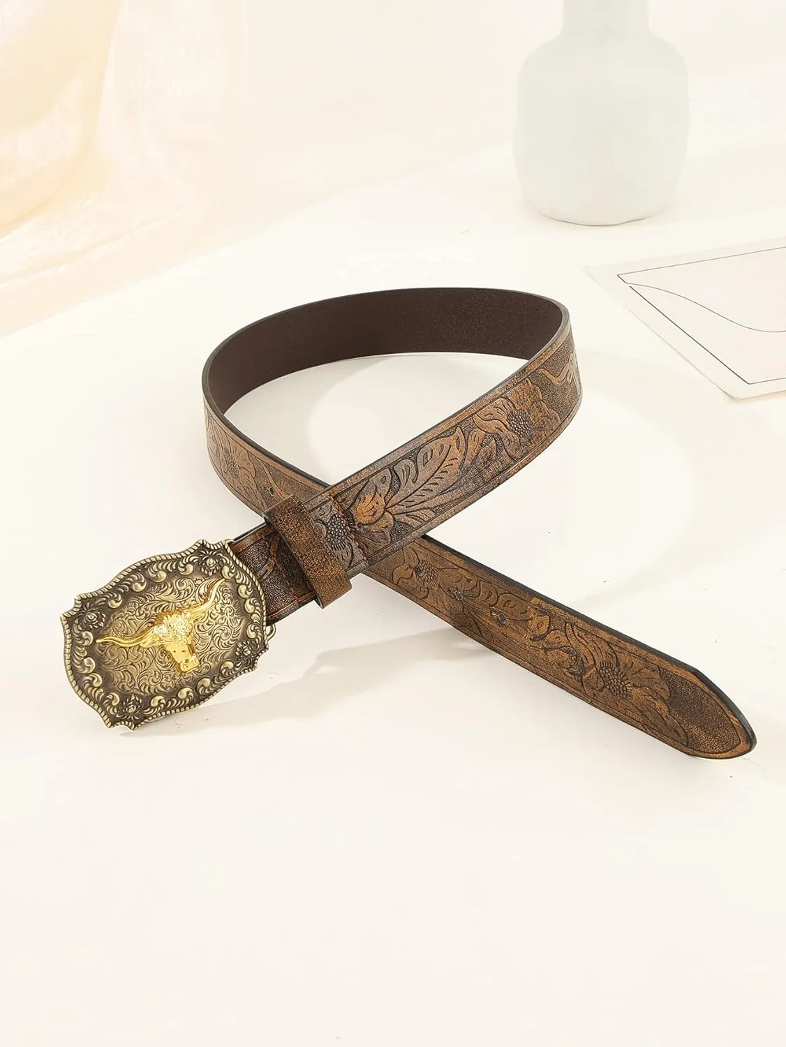 Verdusa Women's Vintage Western Leather Buckle Belt