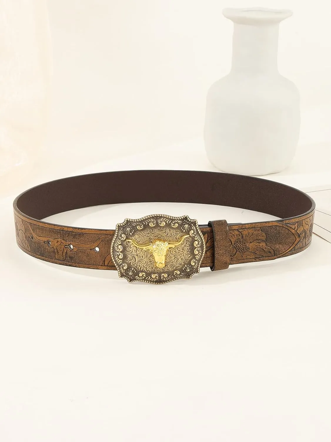 Verdusa Women's Vintage Western Leather Buckle Belt