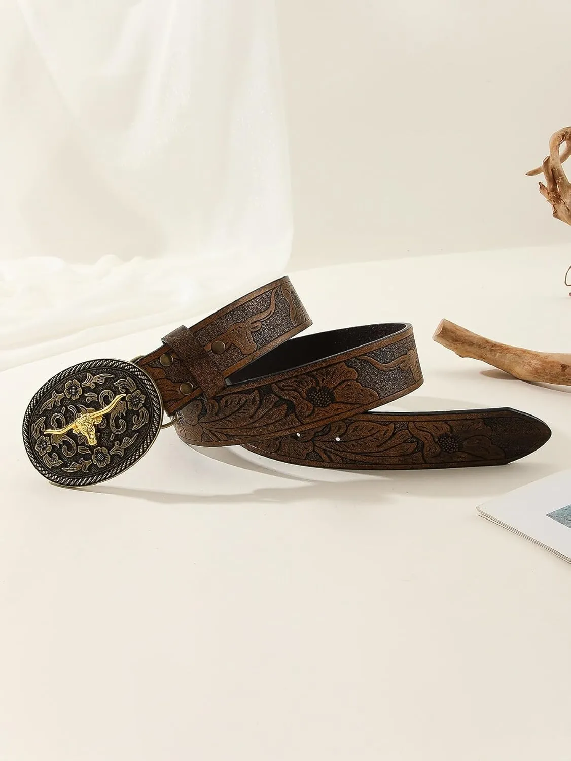 Verdusa Women's Vintage Western Leather Buckle Belt