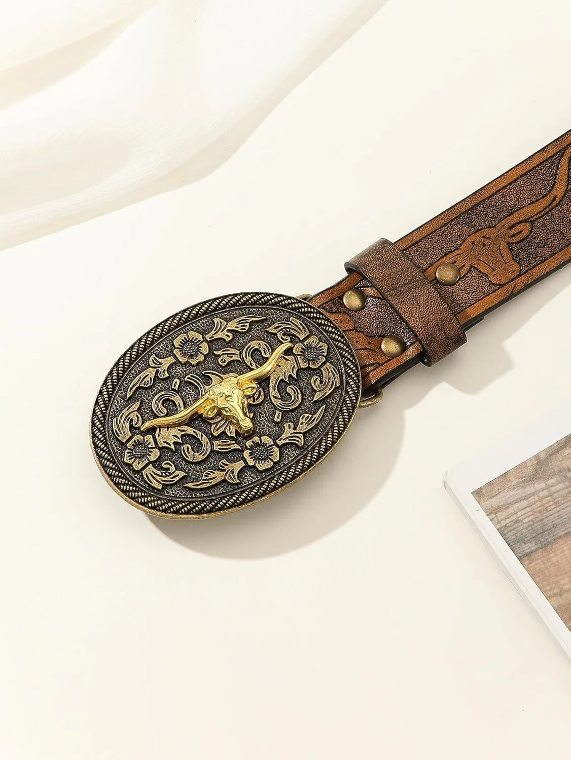 Verdusa Women's Vintage Western Leather Buckle Belt