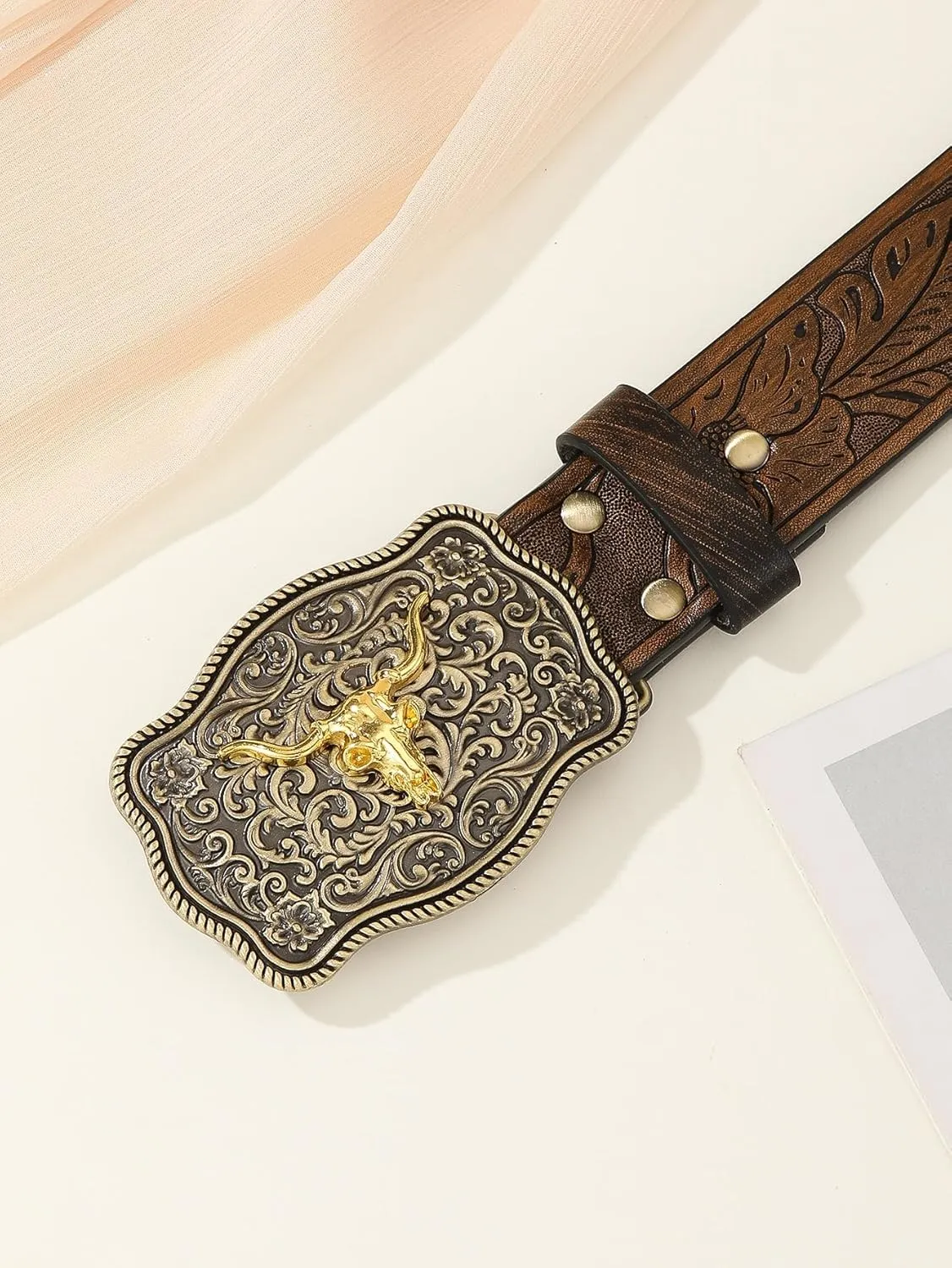 Verdusa Women's Vintage Western Leather Buckle Belt