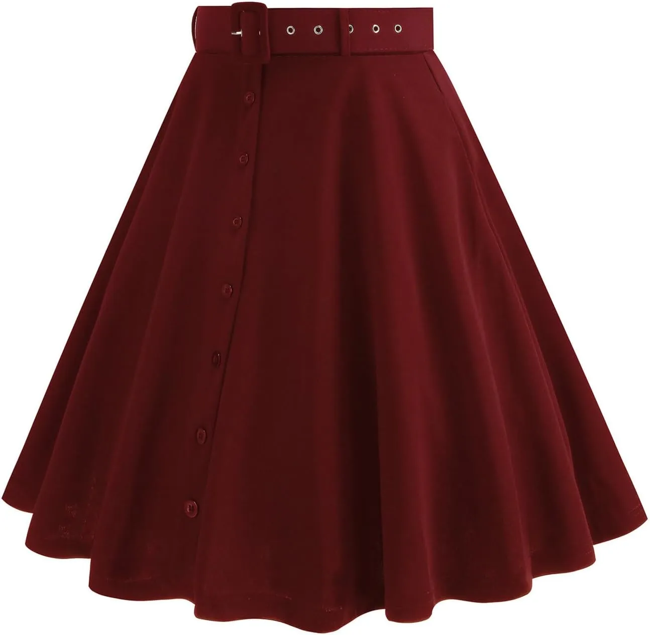 Vintage Button Down Ruffle Midi Skirt for Women High Waist Pleated Knee Length Skirt Casual Business A Line Skirts