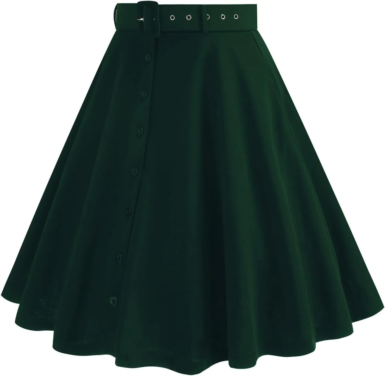 Vintage Button Down Ruffle Midi Skirt for Women High Waist Pleated Knee Length Skirt Casual Business A Line Skirts