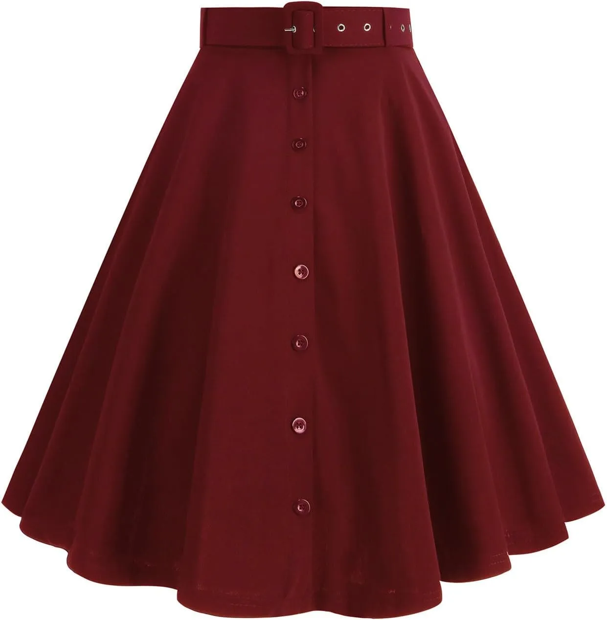 Vintage Button Down Ruffle Midi Skirt for Women High Waist Pleated Knee Length Skirt Casual Business A Line Skirts