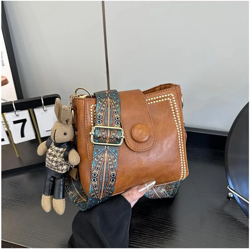 Vintage Fashion Bag, Women's Fashion Bunny Charm Bucket, Adjustable Wider Shoulder Strap