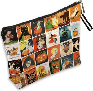 Vintage Halloween Makeup Bag Retro Style Cosmetic Bag for Women Waterproof Portable Small Makeup Pouch Travel Bags for Toiletries Halloween Themed Makeup Bag for Women