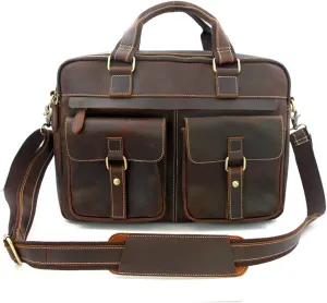 Vintage Men's Leather Briefcase, Medium Business Bag with Handle, Laptop Compartment, Document Office Bag, Laptop Briefcase I Women's and Men's Bags (Brown) (Color : Brown, Size : A)