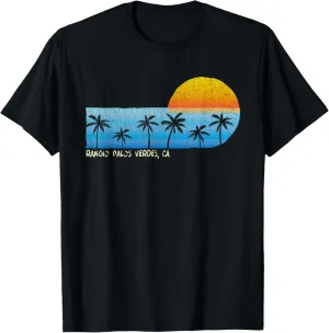 Vintage Rancho Palos Verdes, CA Palm Trees & Sunset Beach T-Shirt