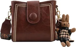 Vintage Simple PU Leather Bunny Bucket Ornaments Crossbody Bags for Women Luxury Designer Handbagt Lady Black Shoulder Bag