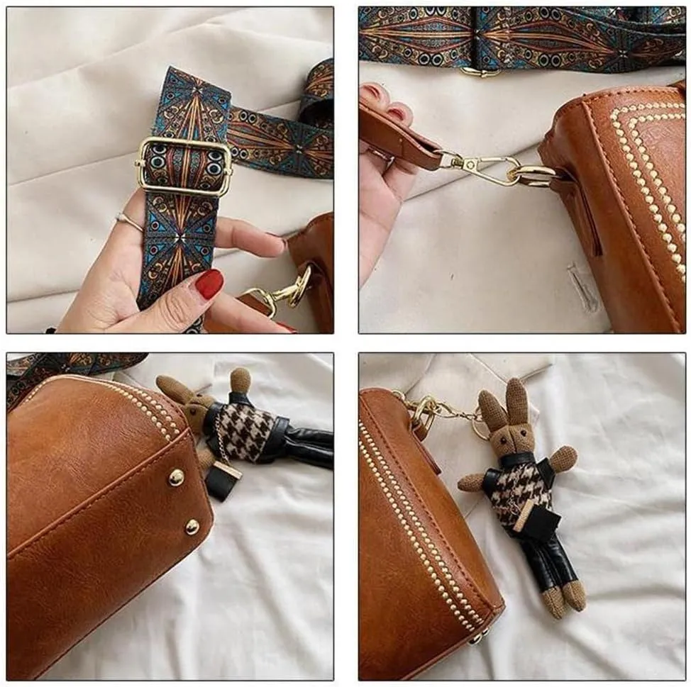 Vintage Simple PU Leather Bunny Bucket Ornaments Crossbody Bags for Women Luxury Designer Handbagt Lady Black Shoulder Bag