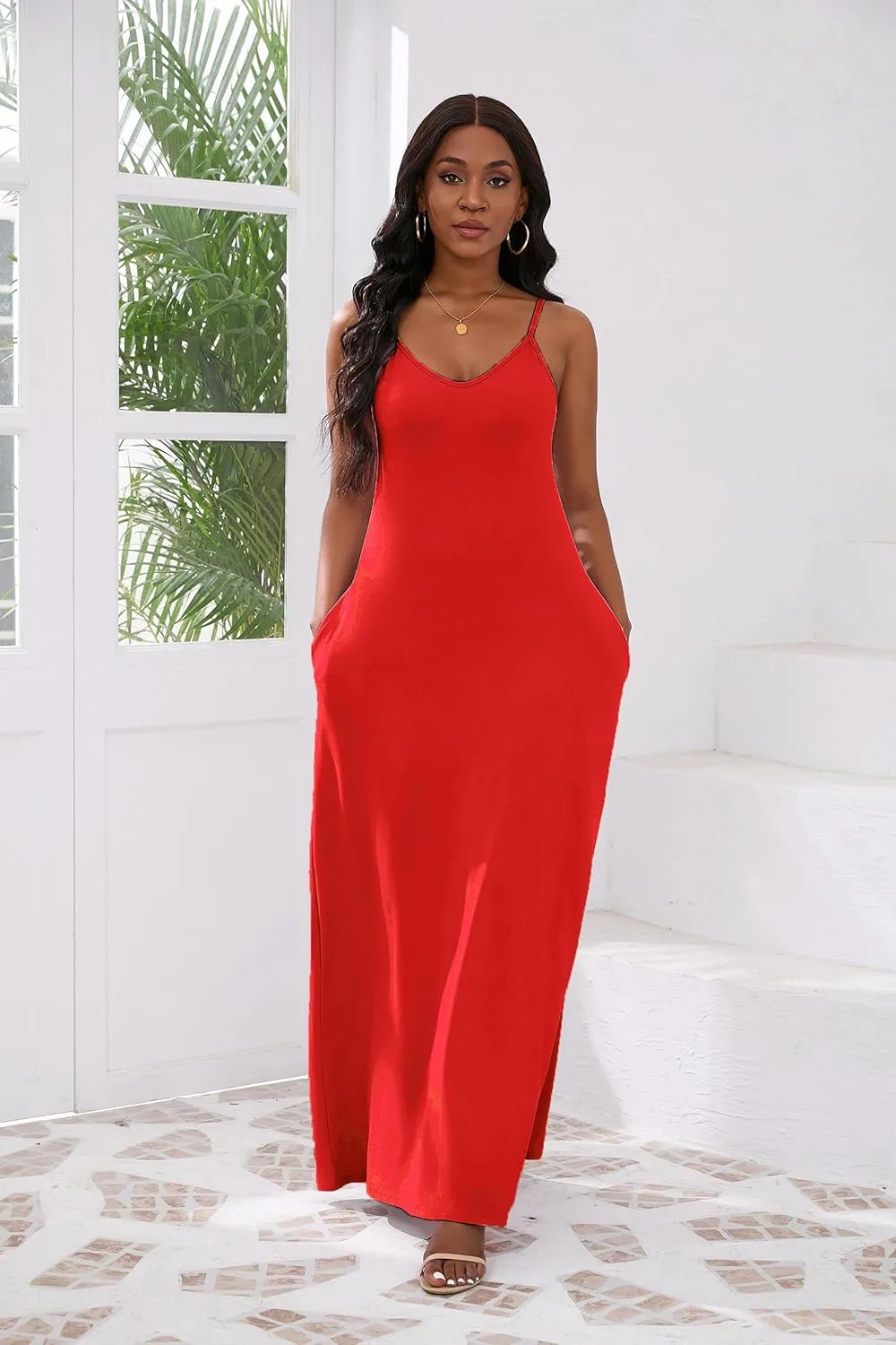 vunahzma Womens Casual Fashion Sleeveless Plus Size Loose Long Sexy Maxi Dress with Pockets