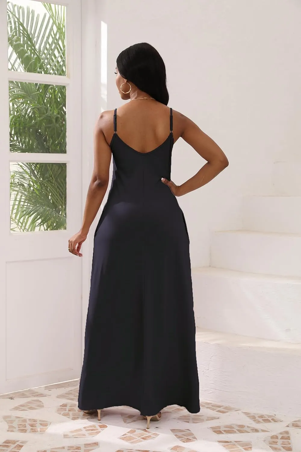 vunahzma Womens Casual Fashion Sleeveless Plus Size Loose Long Sexy Maxi Dress with Pockets