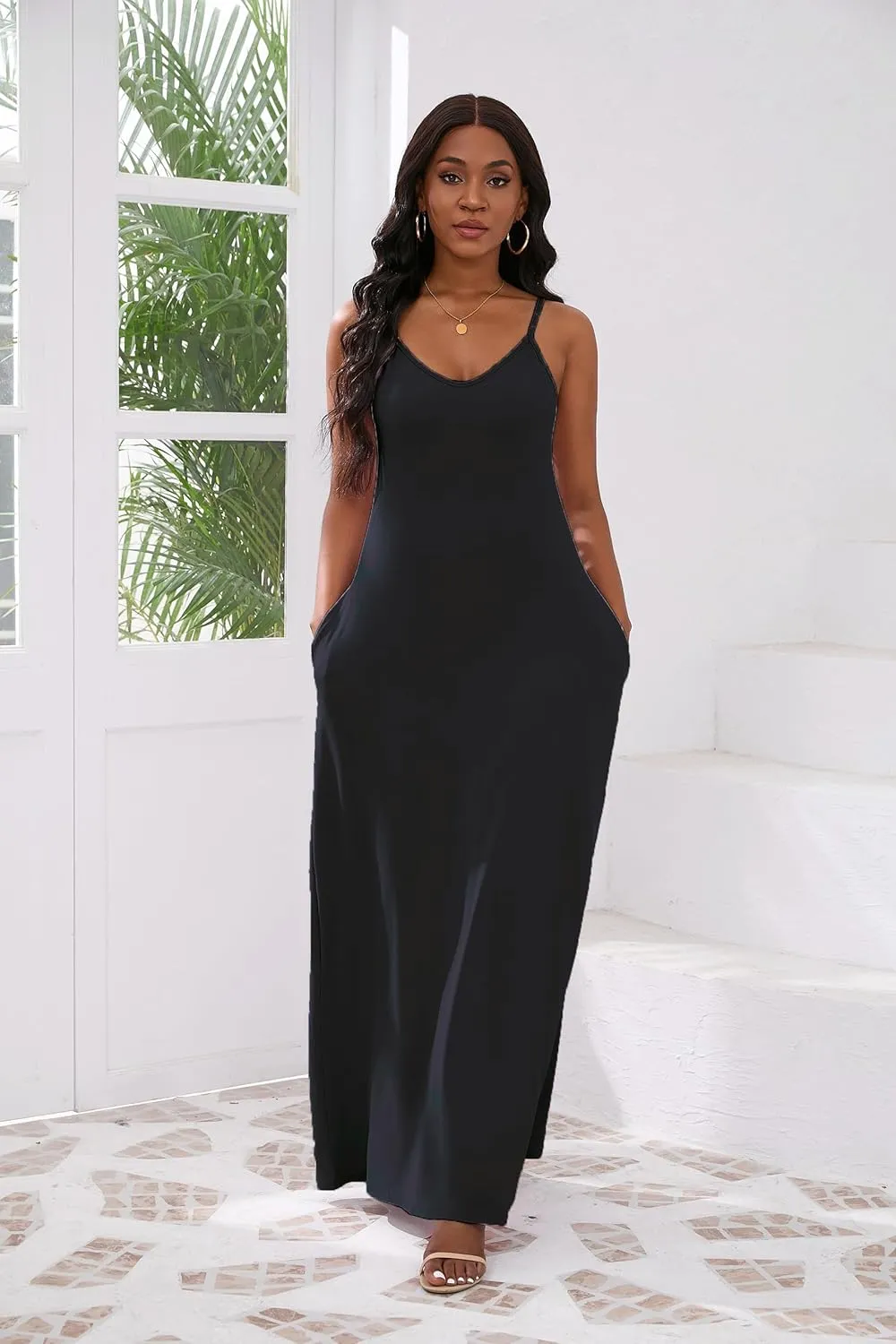 vunahzma Womens Casual Fashion Sleeveless Plus Size Loose Long Sexy Maxi Dress with Pockets