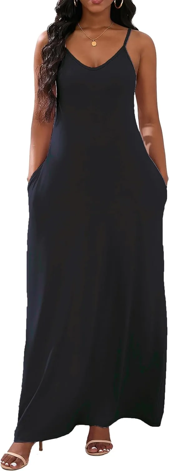 vunahzma Womens Casual Fashion Sleeveless Plus Size Loose Long Sexy Maxi Dress with Pockets