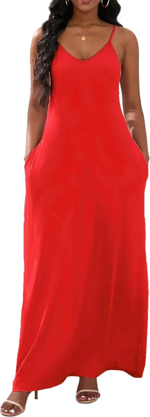 vunahzma Womens Casual Fashion Sleeveless Plus Size Loose Long Sexy Maxi Dress with Pockets