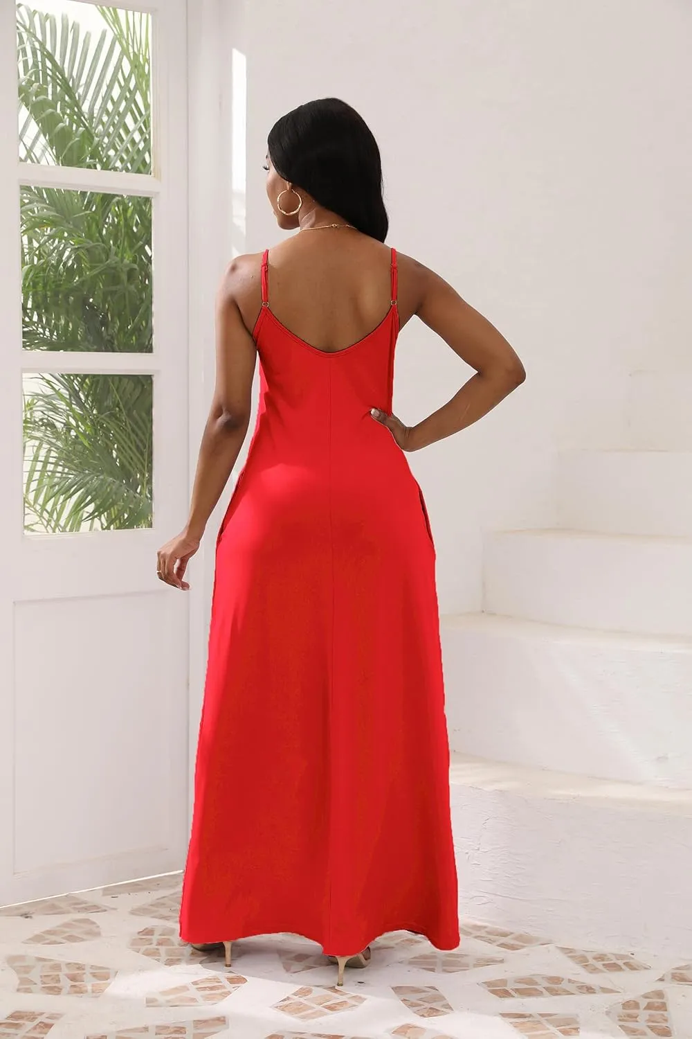 vunahzma Womens Casual Fashion Sleeveless Plus Size Loose Long Sexy Maxi Dress with Pockets