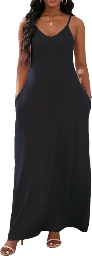 vunahzma Womens Casual Fashion Sleeveless Plus Size Loose Long Sexy Maxi Dress with Pockets