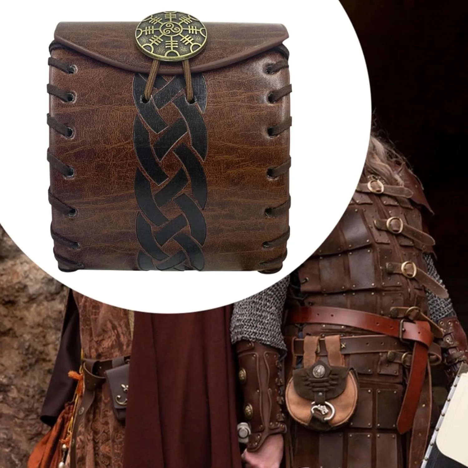 Waist Pack Wallet Purse Medieval Waist Bag for Party Stage Performance Adults, Brown Stripe Pattern