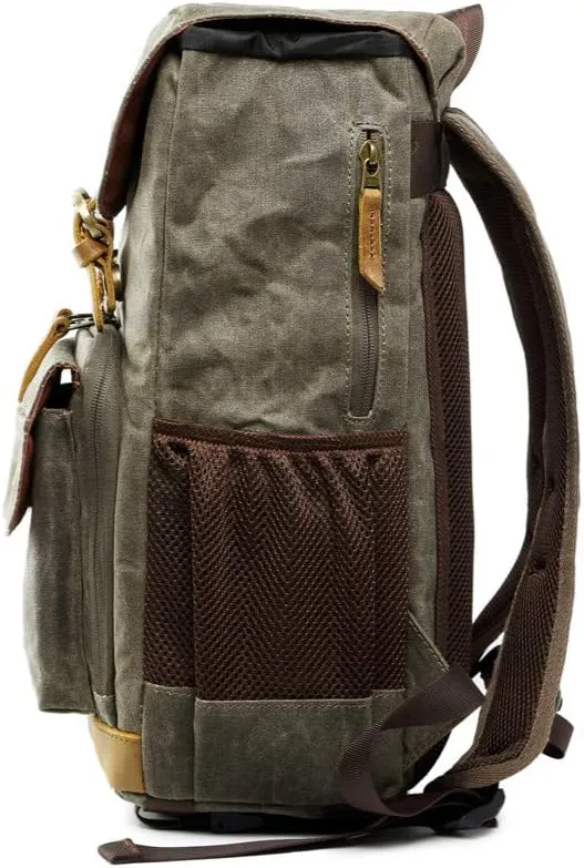 Waterproof Shock-Resistant Canvas Camera Bag Retro Style Travel Backpack (Armygreen)