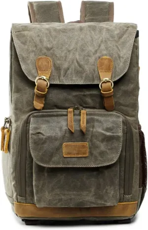 Waterproof Shock-Resistant Canvas Camera Bag Retro Style Travel Backpack (Armygreen)