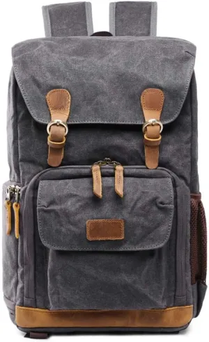 Waterproof Shock-Resistant Canvas Camera Bag Retro Style Travel Backpack (Blackgrey)