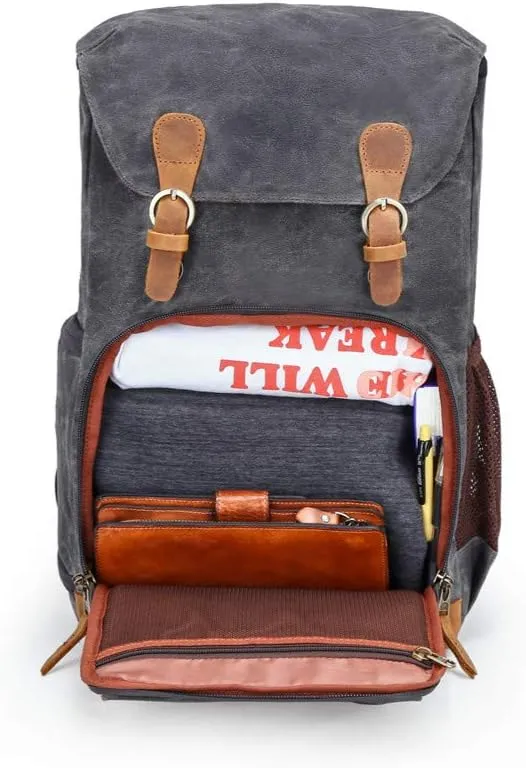 Waterproof Shock-Resistant Canvas Camera Bag Retro Style Travel Backpack (Blackgrey)
