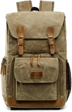 Waterproof Shock-Resistant Canvas Camera Bag Retro Style Travel Backpack (Khaki)