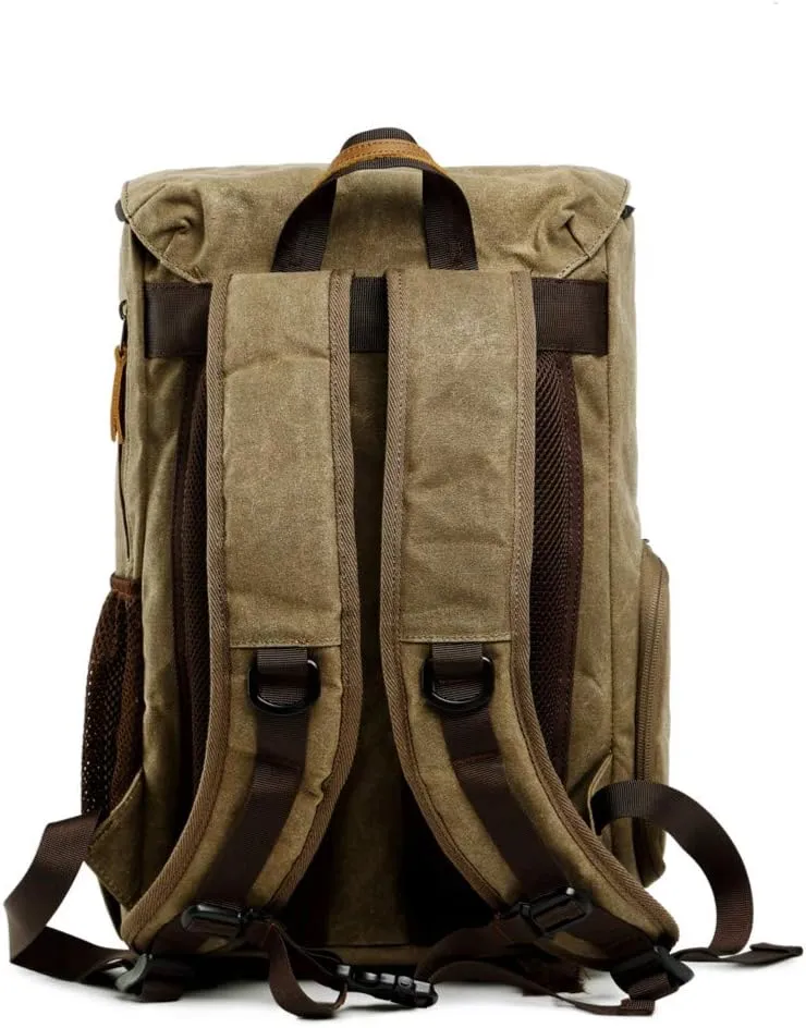 Waterproof Shock-Resistant Canvas Camera Bag Retro Style Travel Backpack (Khaki)