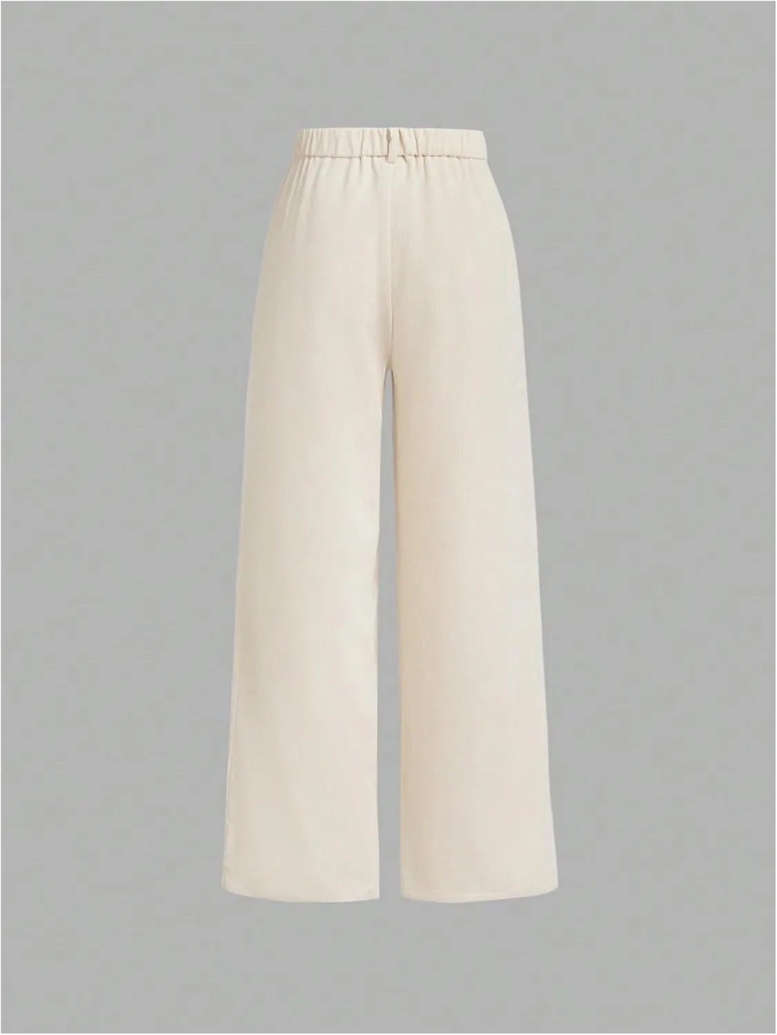 WDIRARA Girl's Solid Corduroy Wide Leg Pants Button Front Zipper Straight Pants with Pockets