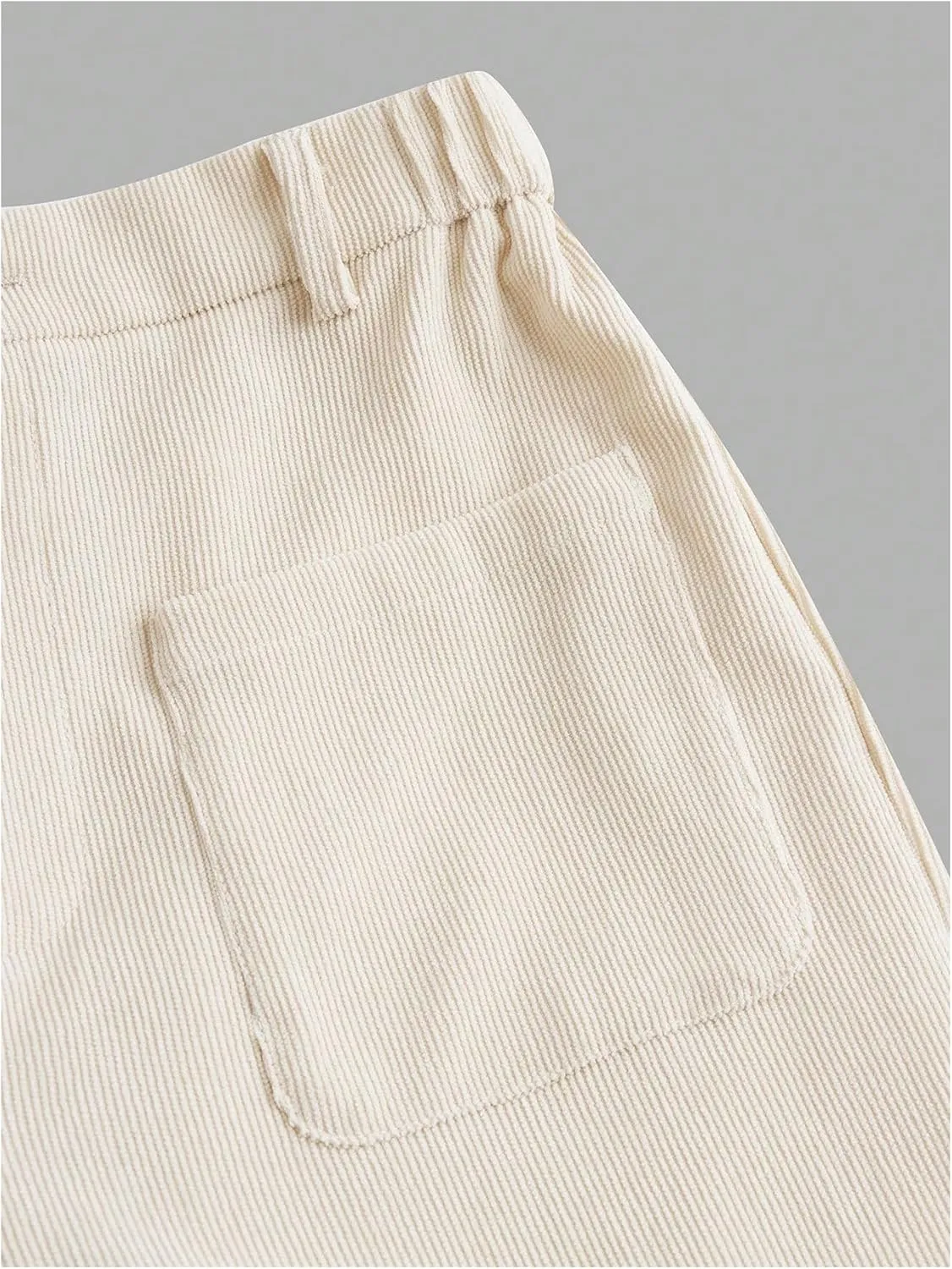 WDIRARA Girl's Solid Corduroy Wide Leg Pants Button Front Zipper Straight Pants with Pockets