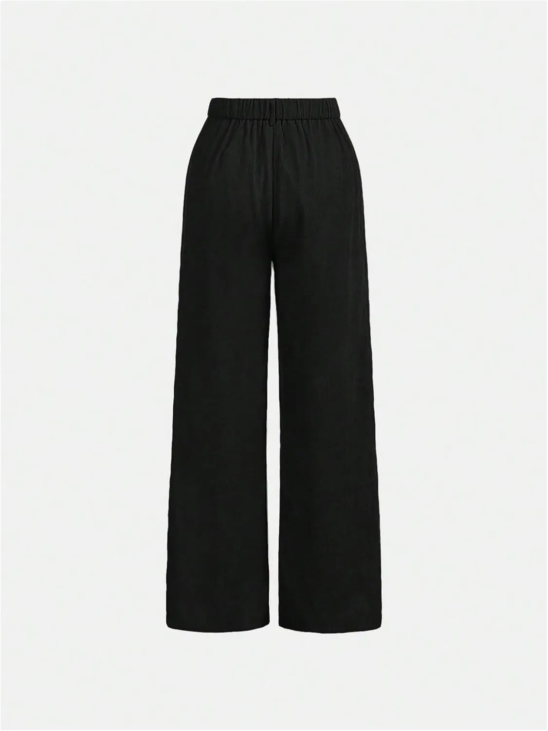 WDIRARA Girl's Solid Corduroy Wide Leg Pants Button Front Zipper Straight Pants with Pockets