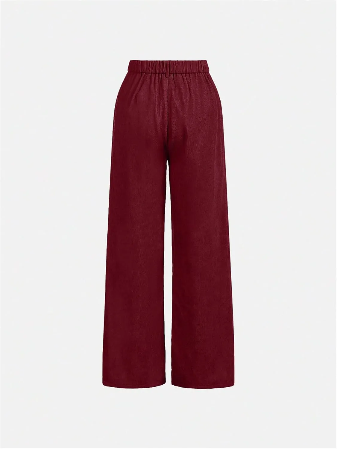 WDIRARA Girl's Solid Corduroy Wide Leg Pants Button Front Zipper Straight Pants with Pockets