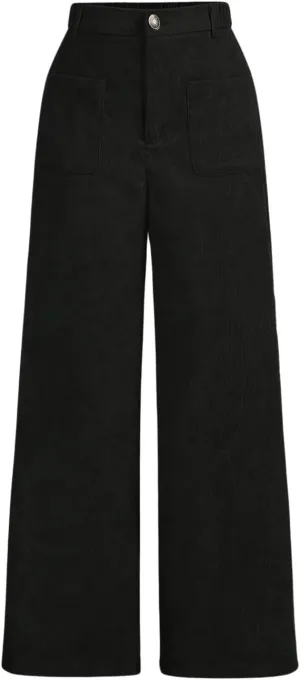 WDIRARA Girl's Solid Corduroy Wide Leg Pants Button Front Zipper Straight Pants with Pockets