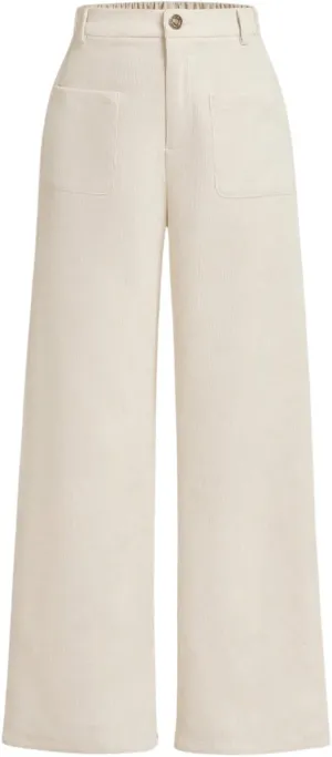 WDIRARA Girl's Solid Corduroy Wide Leg Pants Button Front Zipper Straight Pants with Pockets