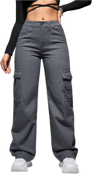 WDIRARA Women's Camo Print Cargo Jeans High Waist Wide Leg Denim Army Pants