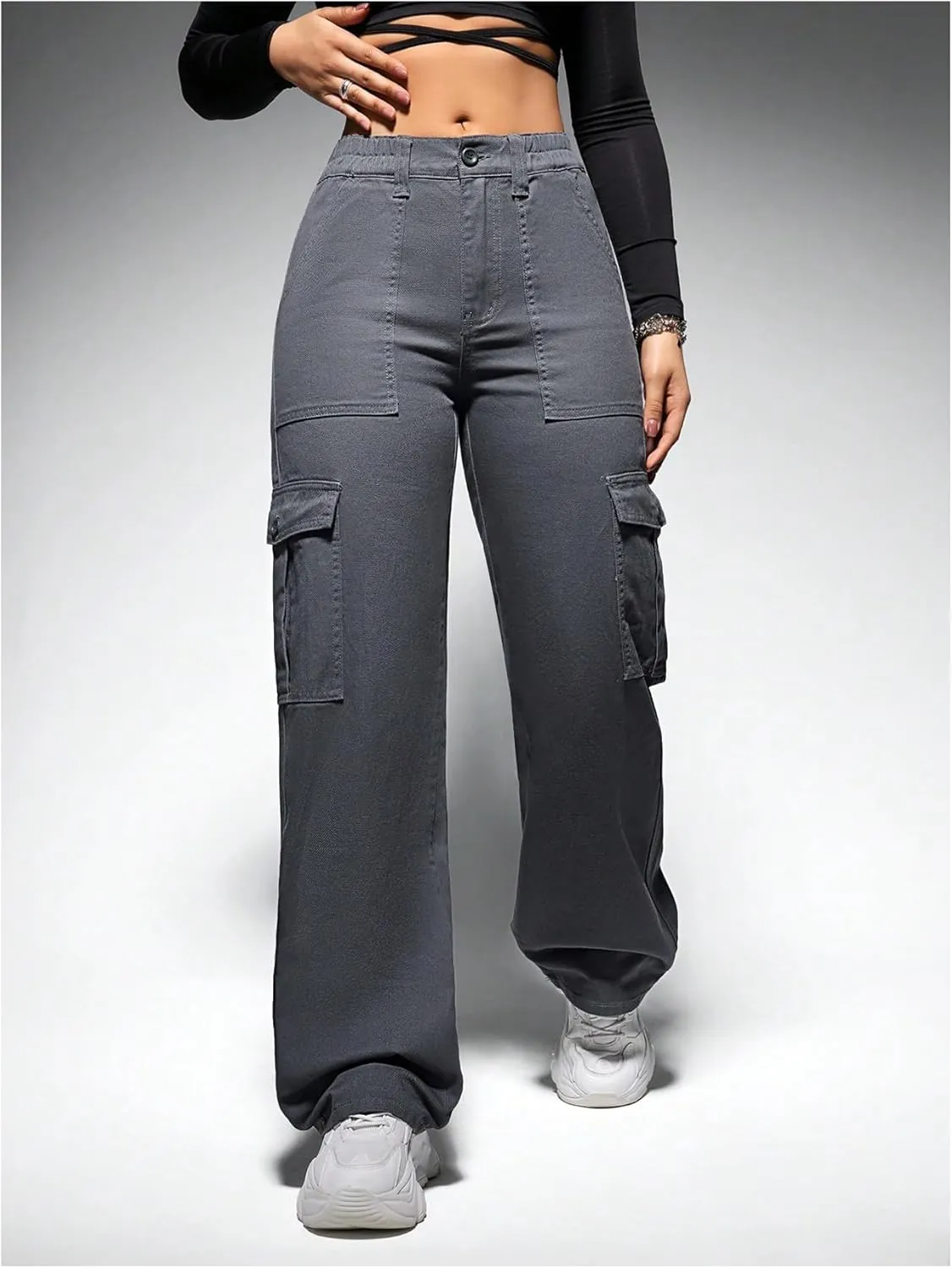 WDIRARA Women's Camo Print Cargo Jeans High Waist Wide Leg Denim Army Pants