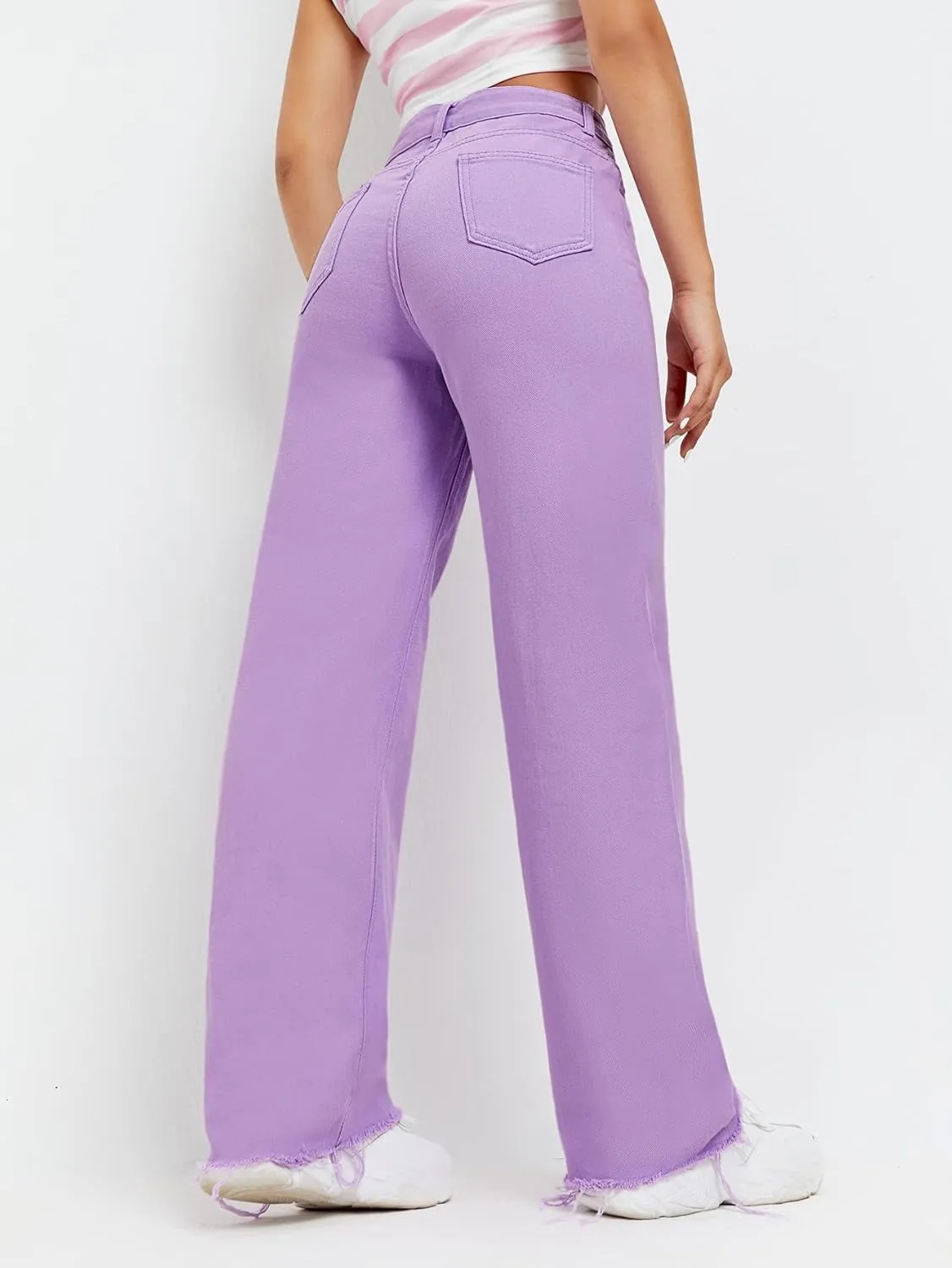 WDIRARA Women's Cow Print High Waist Wide Leg Jeans Casual Long Denim Pants