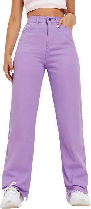 WDIRARA Women's Cow Print High Waist Wide Leg Jeans Casual Long Denim Pants