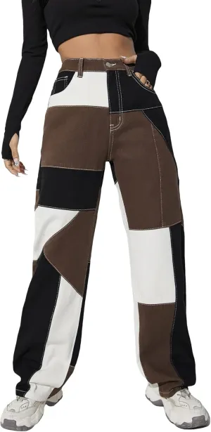 WDIRARA Women's Cow Print Ripped Jeans High Waisted Button Skinny Denim Pants