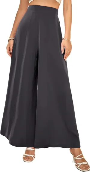 WDIRARA Women's Elastic High Waist Wide Leg Pants Casual Long Palazzo Pants